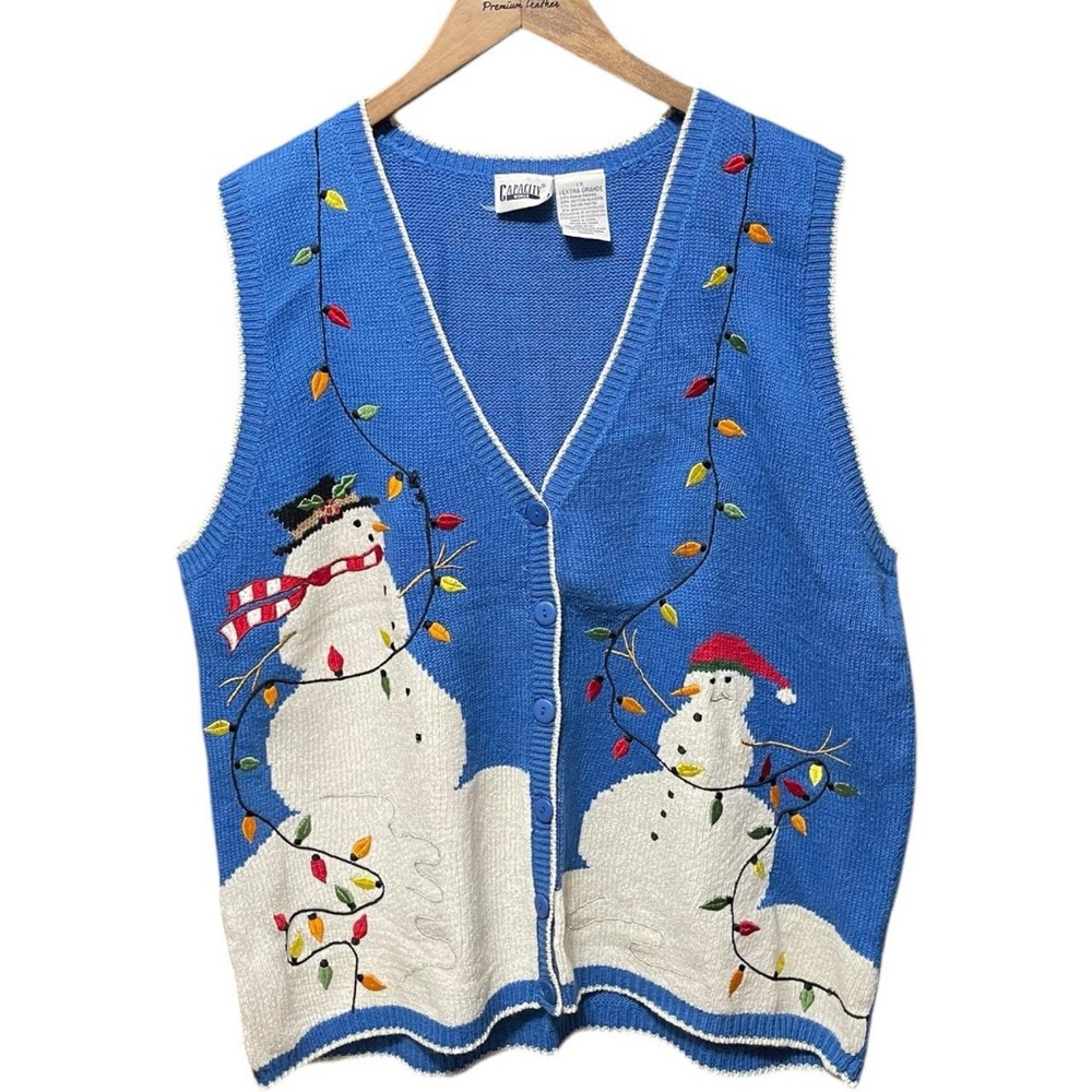 Festive Christmas snowman graphic sleeveless vintage 90s cardigan sweater vest